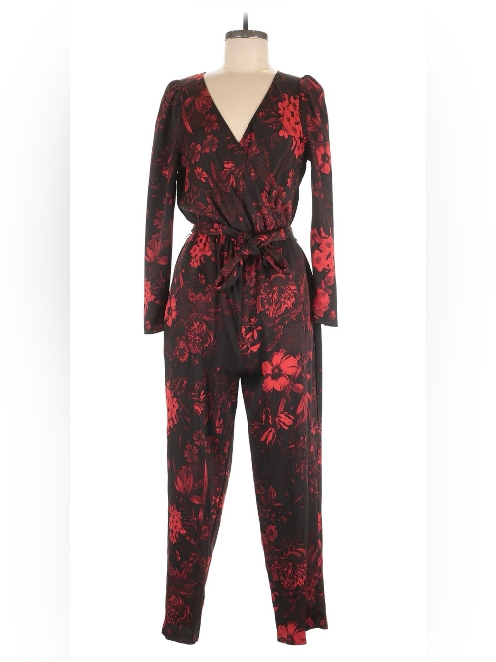 Black & Red Floral Wrap Jumpsuit